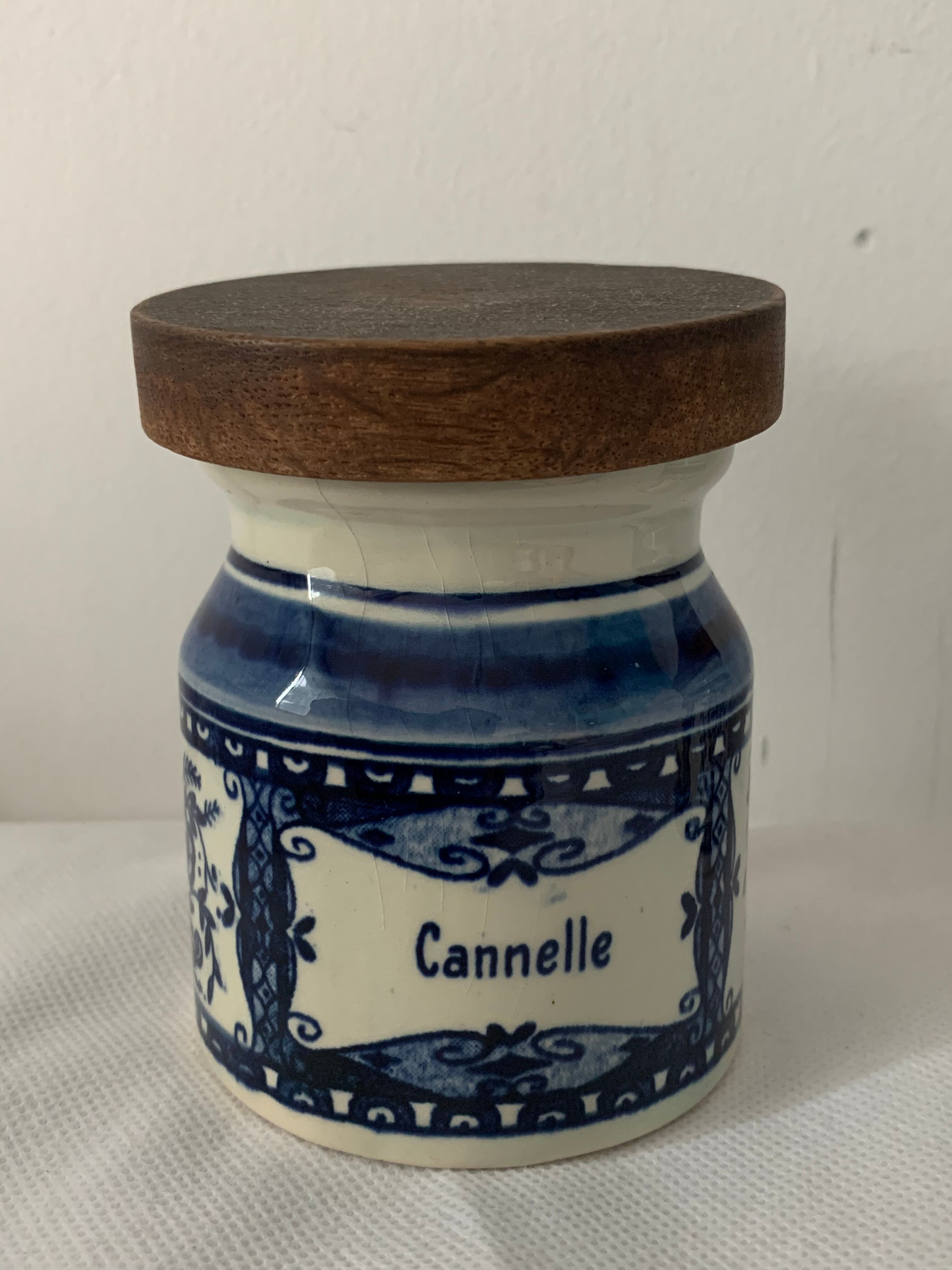 4 old blue and white delfts earthenware spice jars