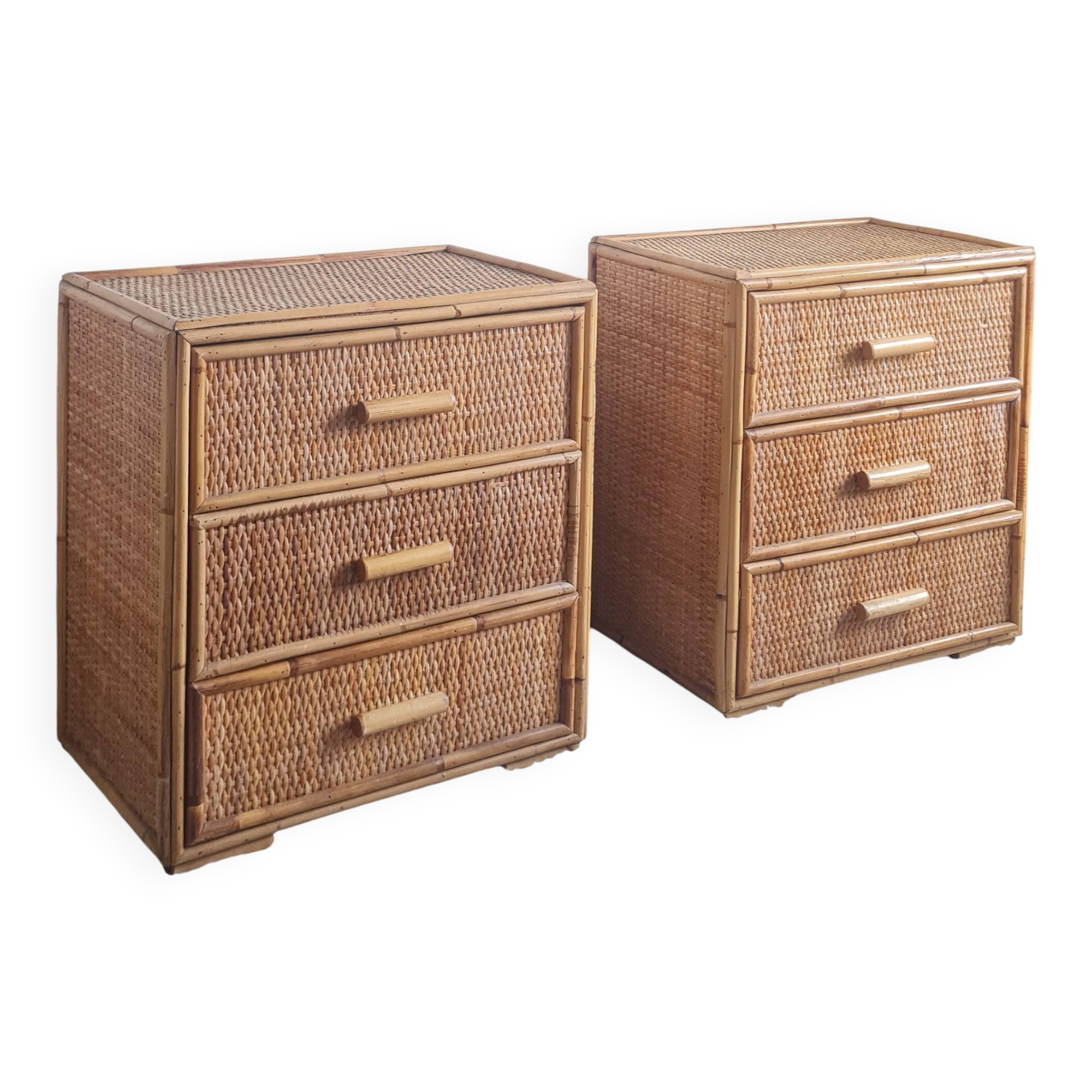Pair of rattan bedside tables circa the 1970s.