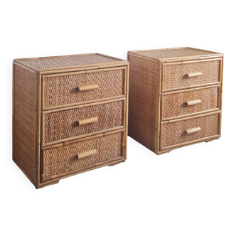 Pair of rattan bedside tables circa the 1970s.