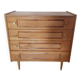 Vintage wood and rattan chest of drawers