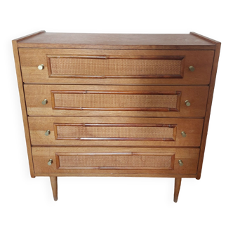 Commode bois et rotin vintage