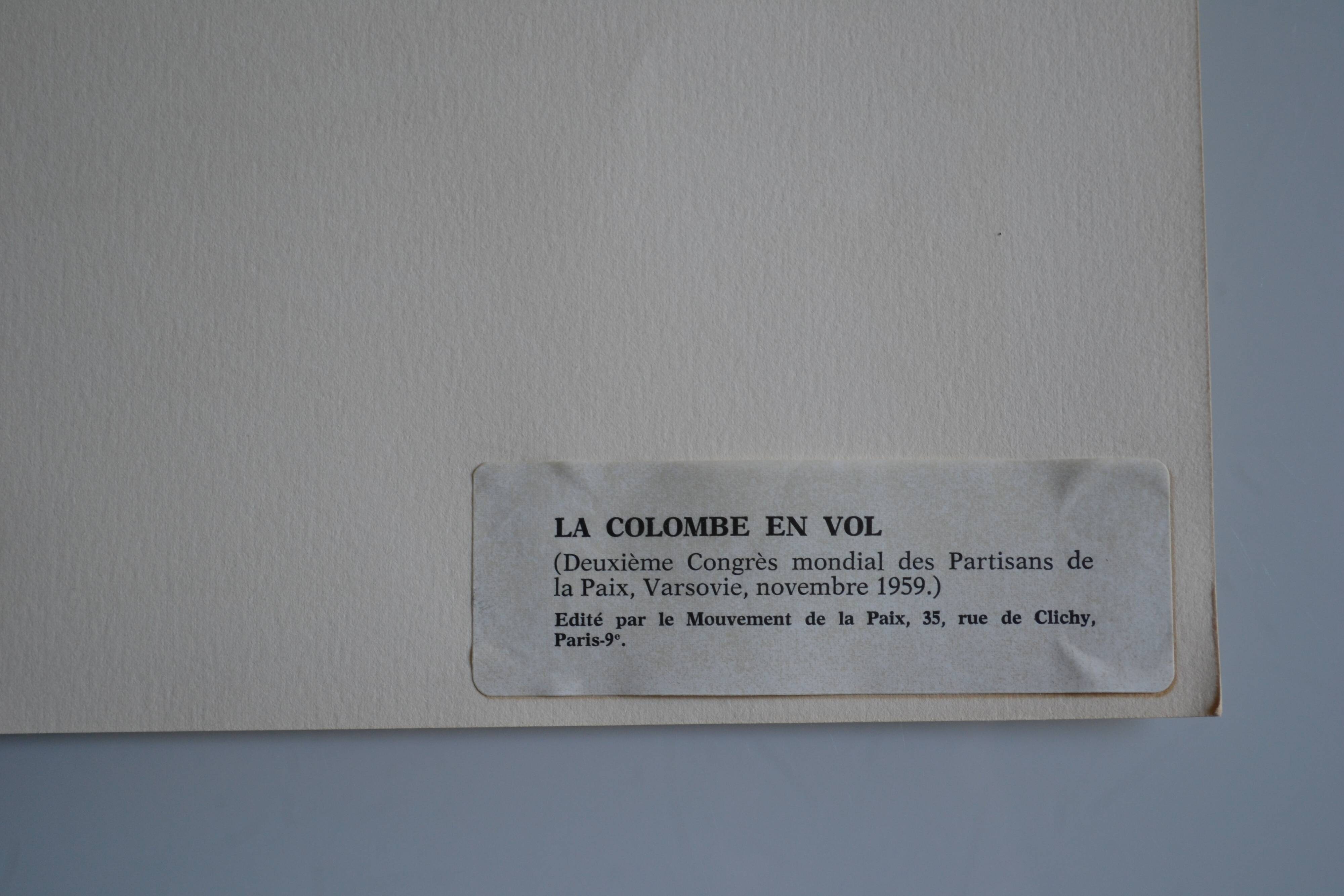 Picasso Lithographie originale 1959 La colombe en vol 38x28cm