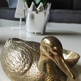 Vide poche zoomorphe en forme de canard colvert en laiton massif - modèle vintage années 70