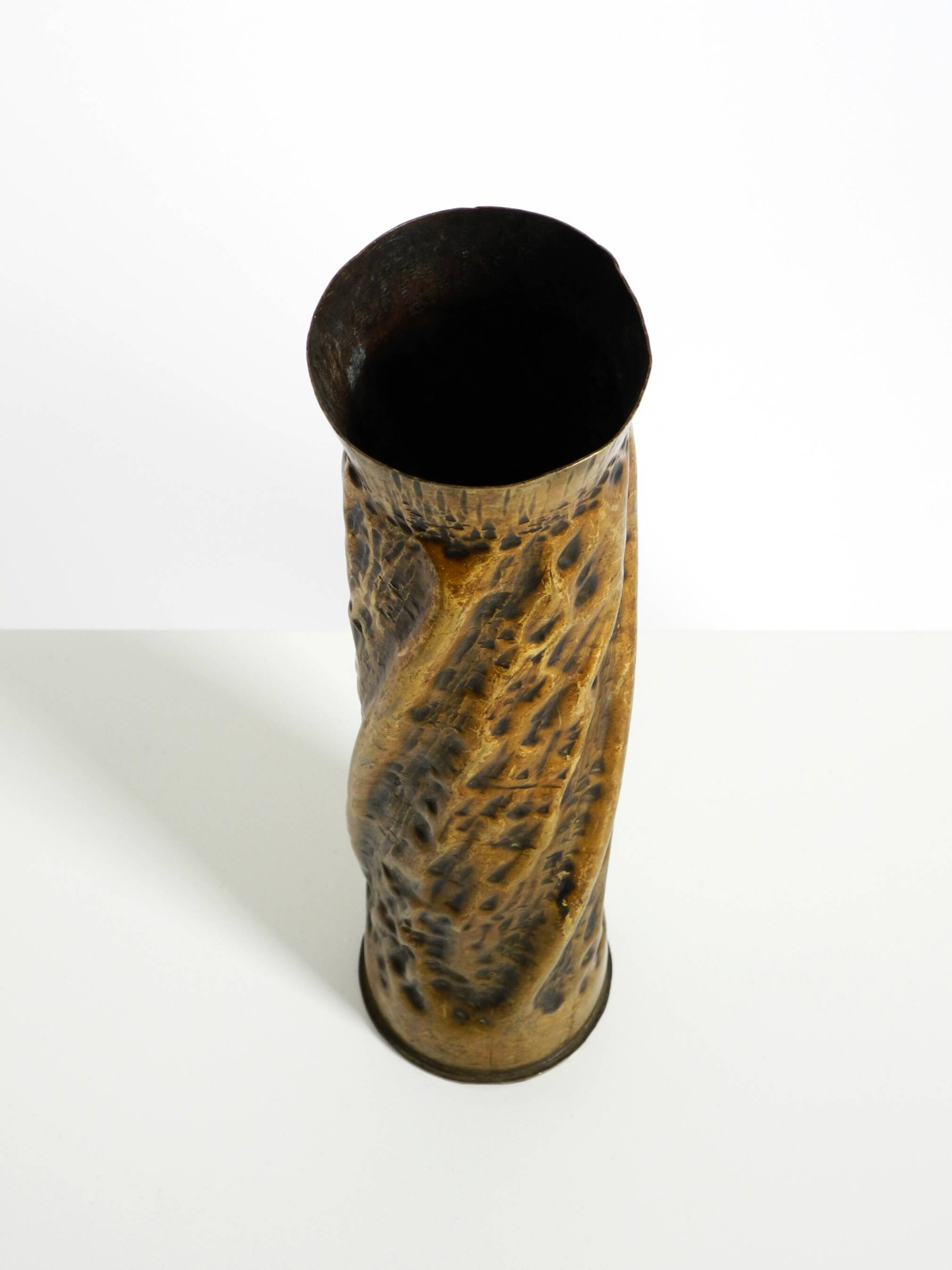 Unique large brass vase in a Brutalist design, handcrafted in December 1975