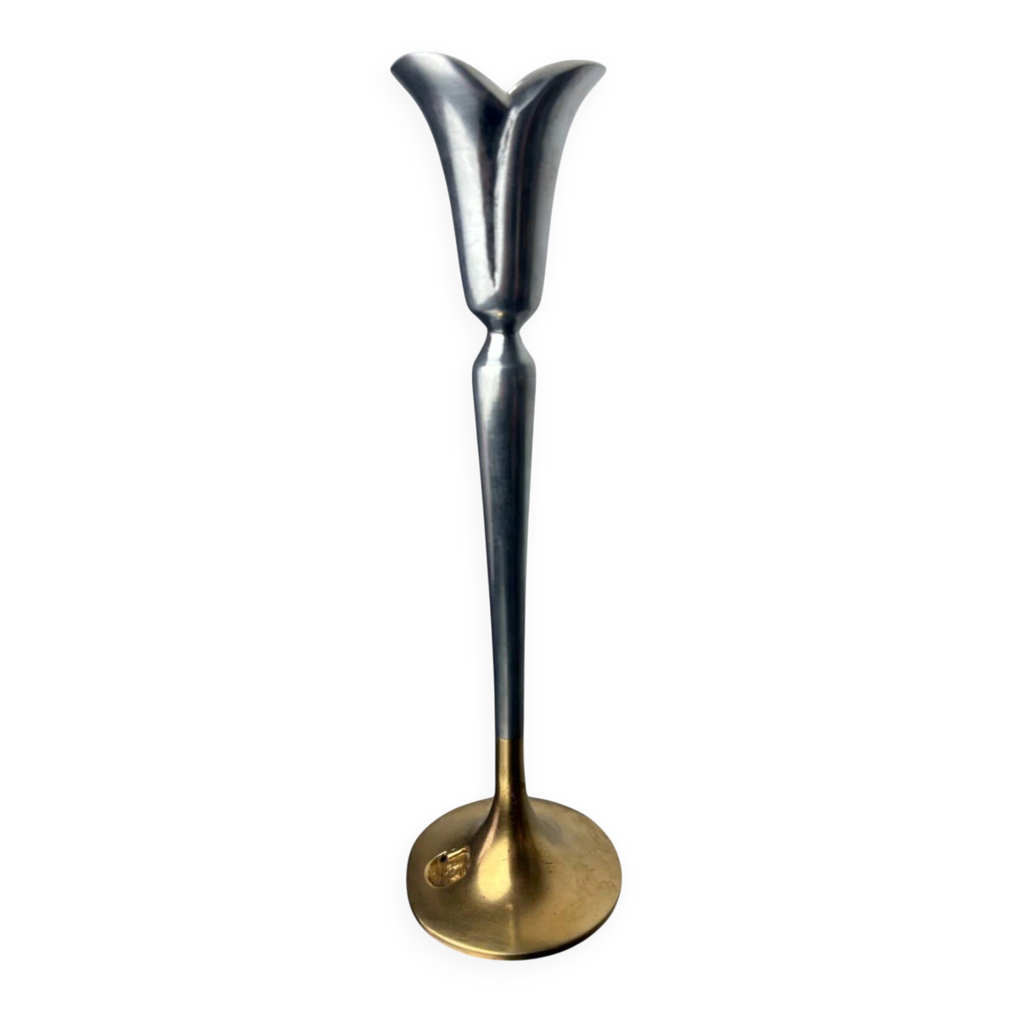 Brutalist candlestick by Art3, brass & aluminium, Spain, 1970s