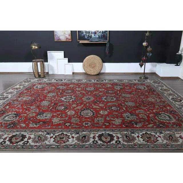 1970s Vintage Persian Handmade Wool Red Oversized Area Rug 298x383