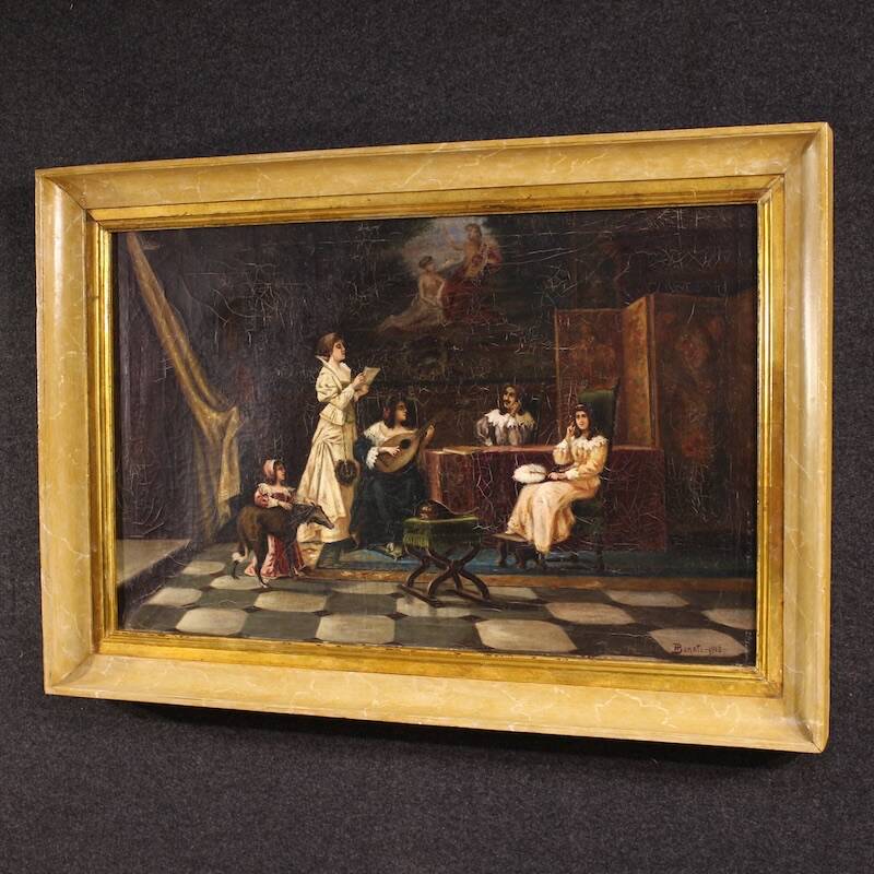 Italian interior scene painting signed F. Bonati 1913