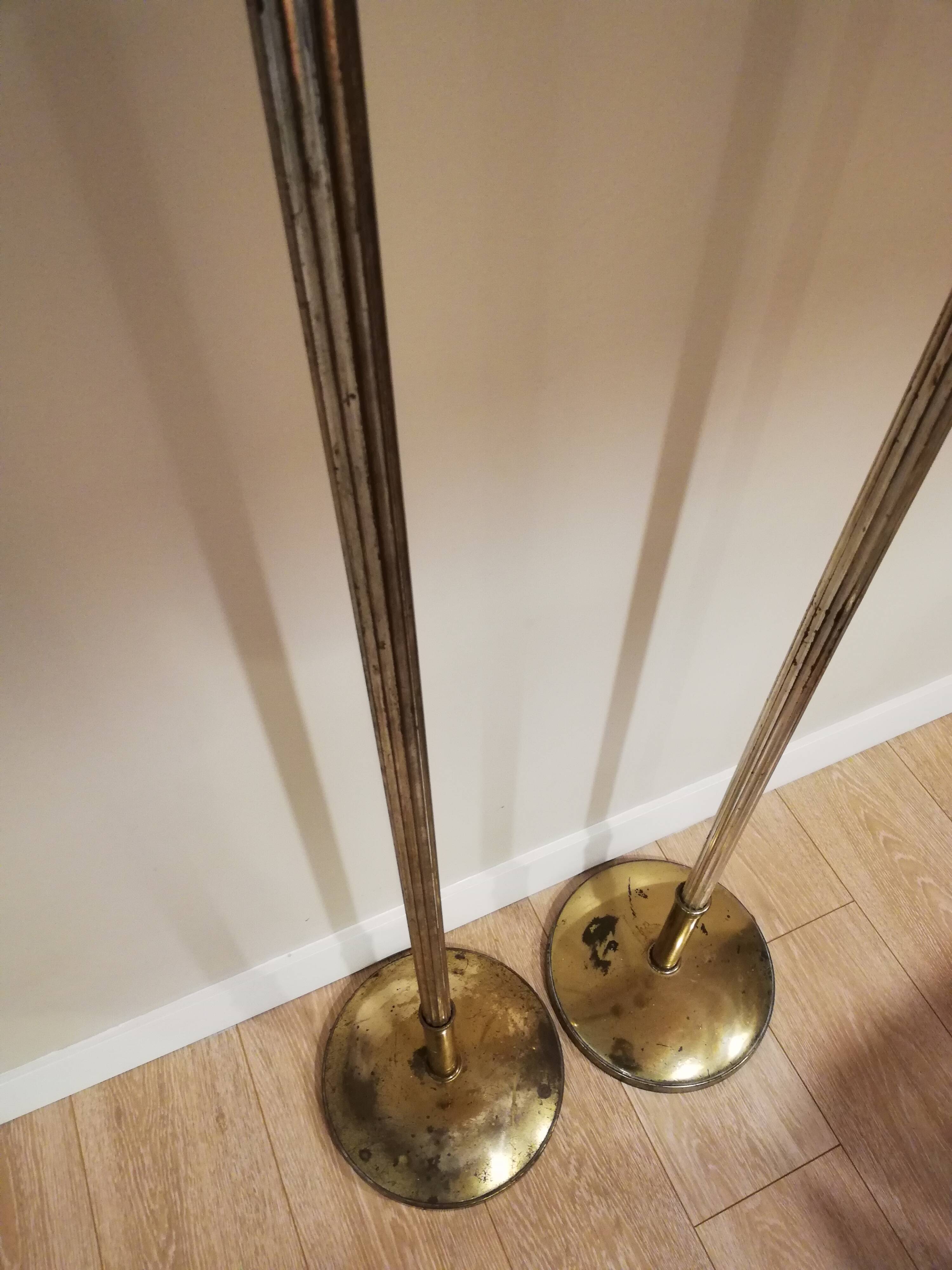 Pair of milked art deco metal lampposts