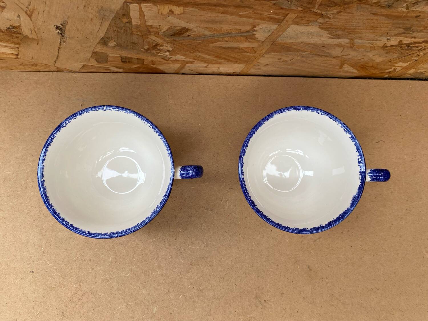 Paire ancienne tasse pornic céramique blanc bleu france vintage #b286