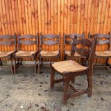 6 Guillerme and Chambron straw wood chairs