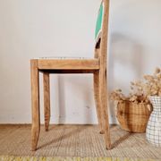 Renovated antique chair – carved wood and green backrest