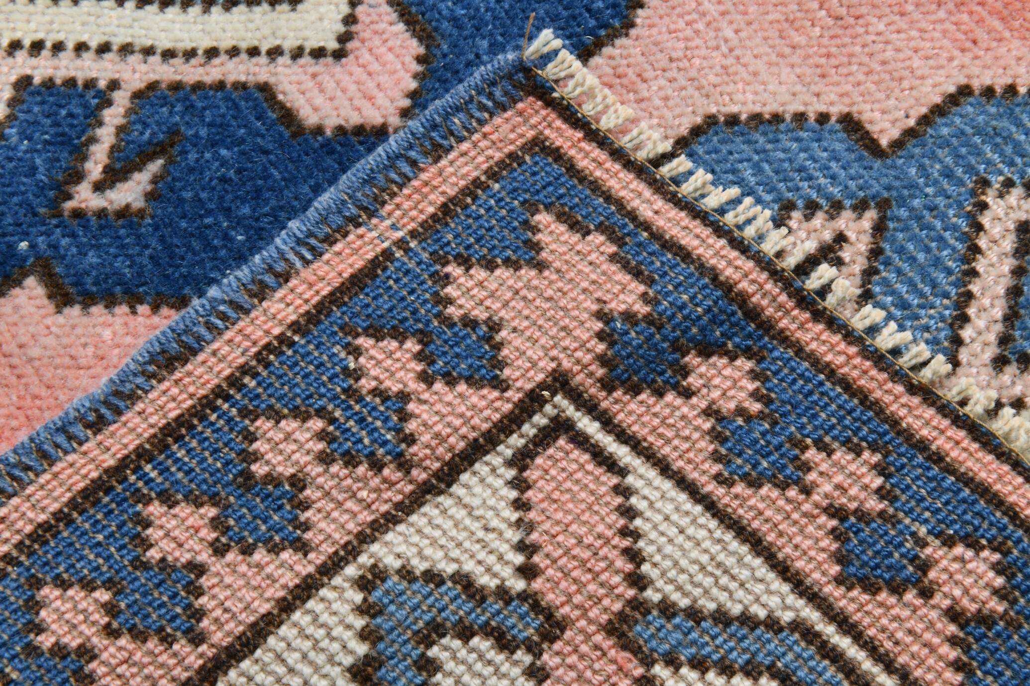 3x10 Pink & Blue Oushak Runner Rug 80x325Cm SK 22171