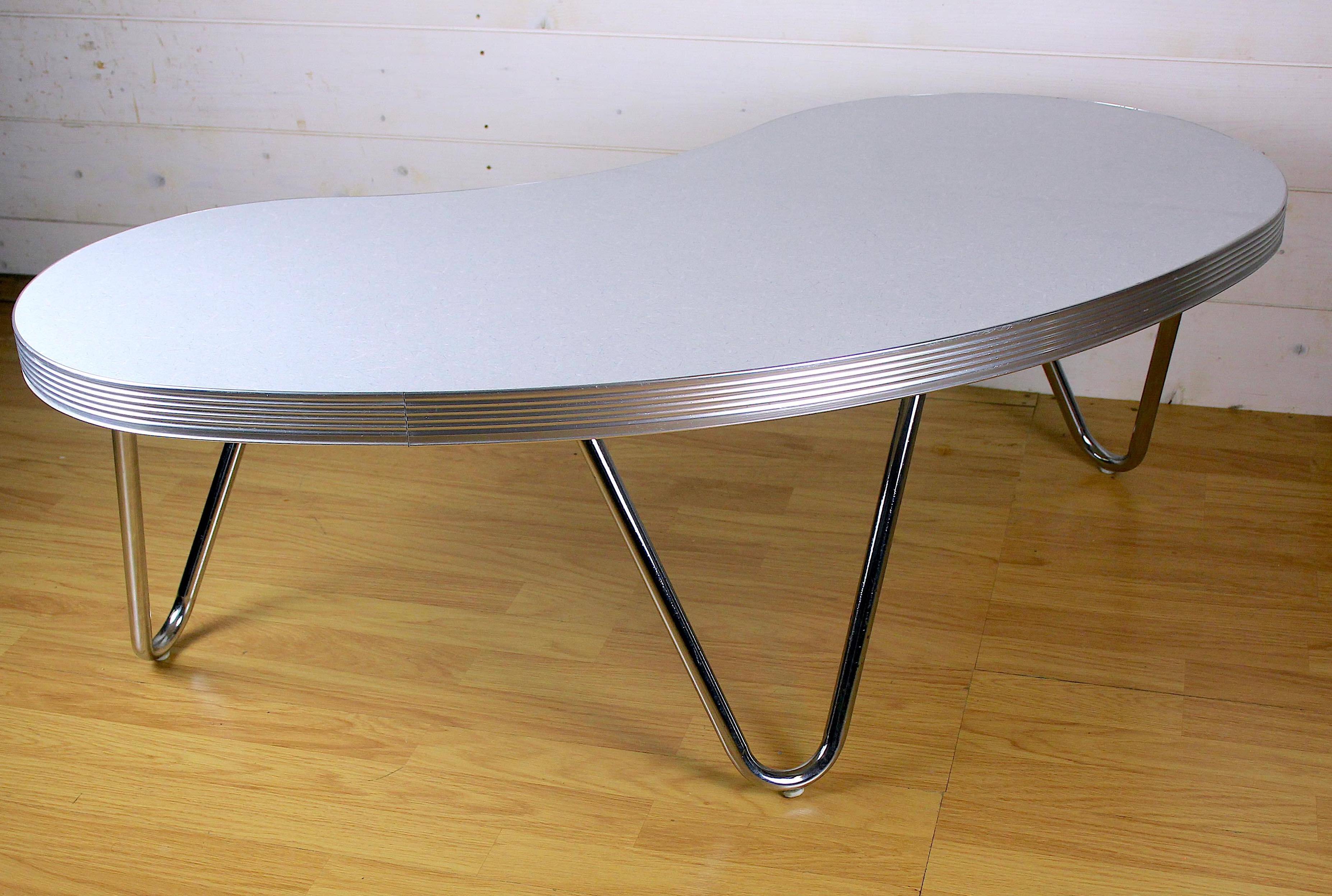 Bean coffee table, vintage American style, Formica metal, 1970s