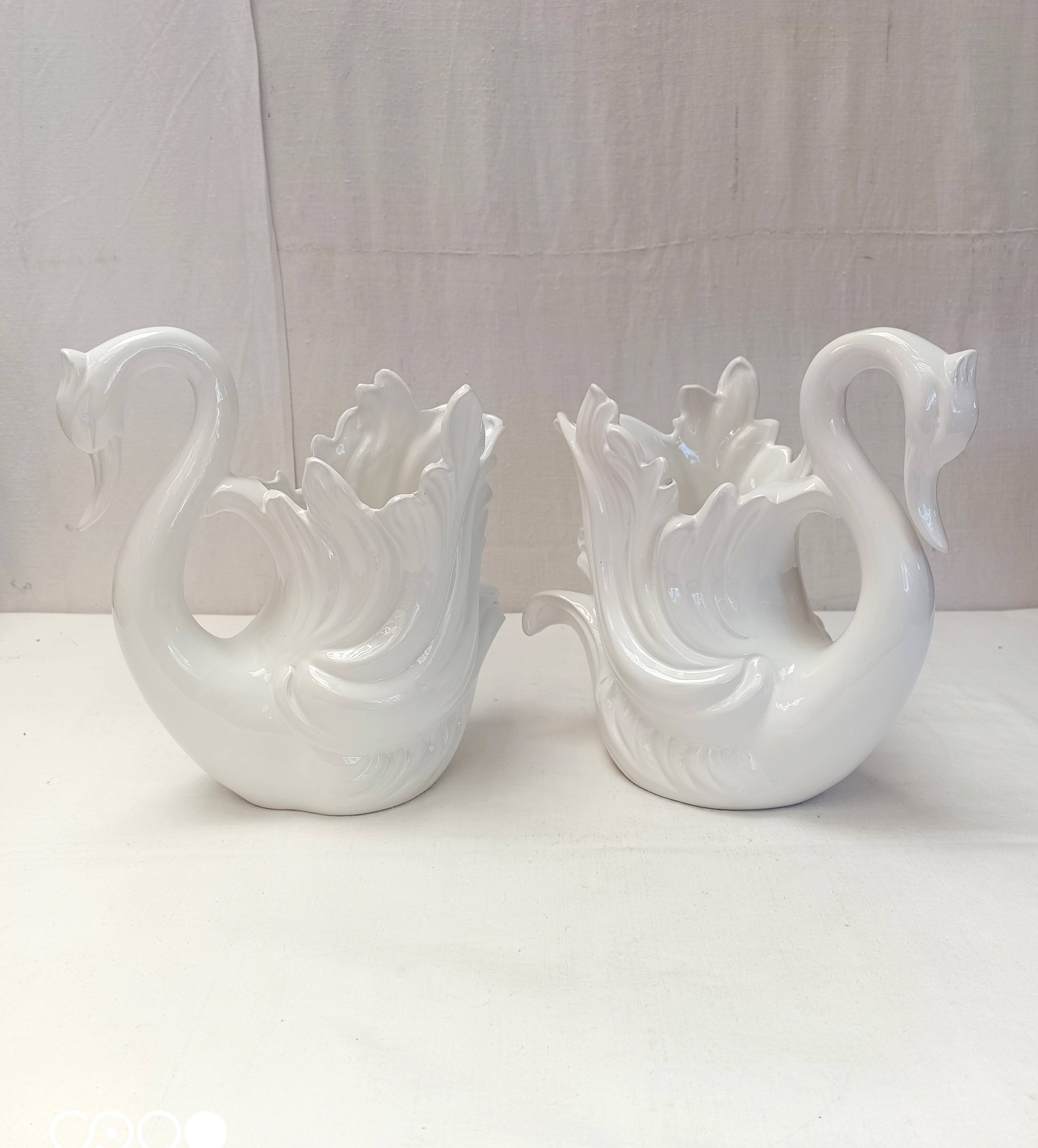 Swan pot holder pair porcelain ceramic vase decoration