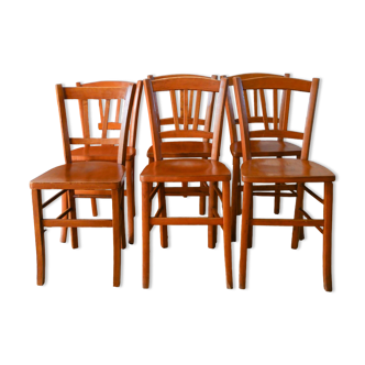 Ensemble de 6 chaises bistrot en bois Luterma 1950