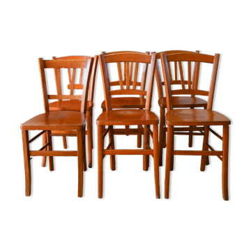 Ensemble de 6 chaises bistrot en bois Luterma 1950