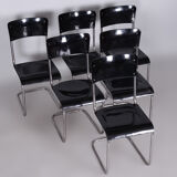 Set of 6 Vintage Bauhaus Chairs, Restored, Gloss, Vichr a Spol, Czechia, 1930s