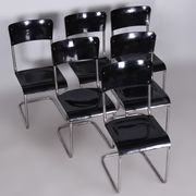 Set of 6 Vintage Bauhaus Chairs, Restored, Gloss, Vichr a Spol, Czechia, 1930s