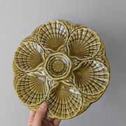 Set of 3 vintage green Sarreguemines majolica oyster plates.