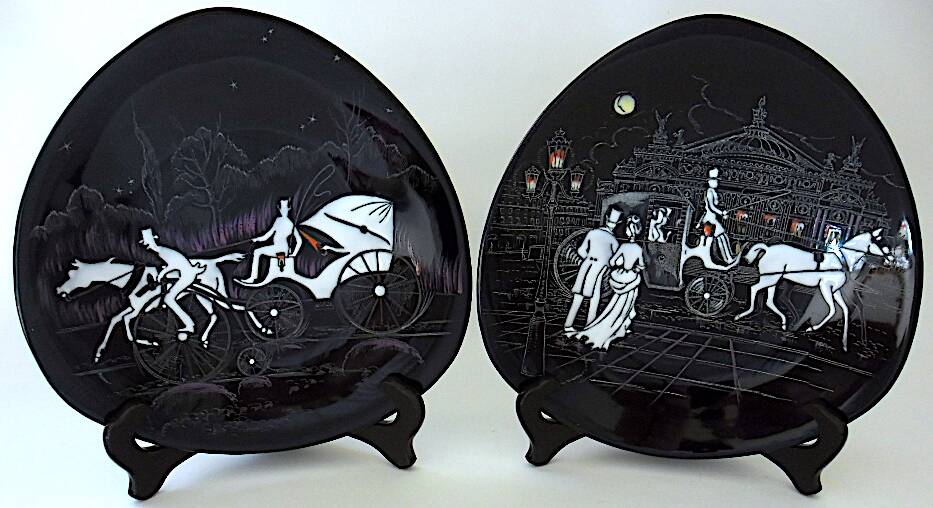 Pair of decorative plates: "Rally" & "Bal at the Opera".