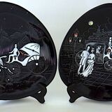 Pair of decorative plates: "Rally" & "Bal at the Opera".