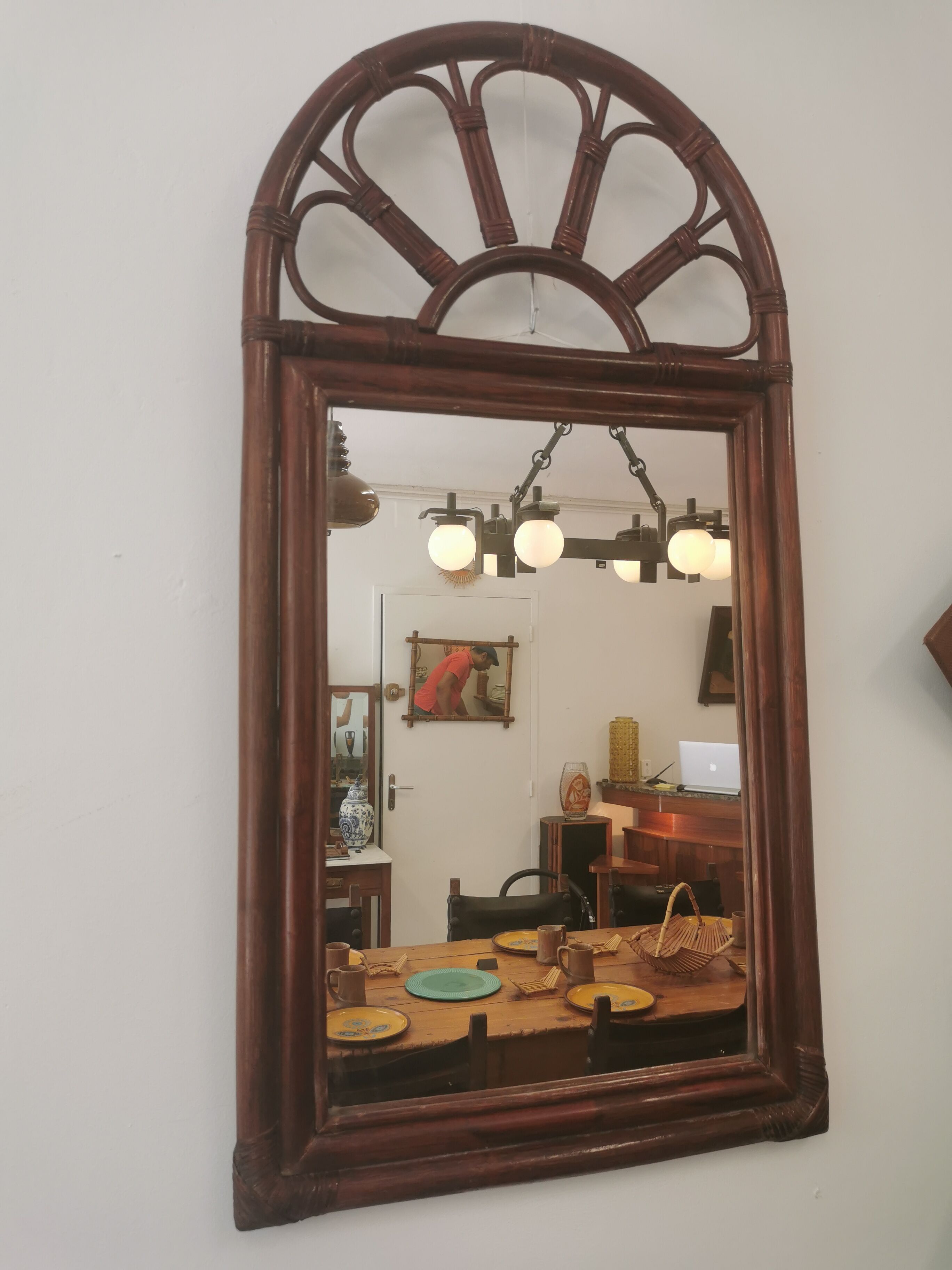 Vintage bamboo and rattan mirror 70, 100x50cm