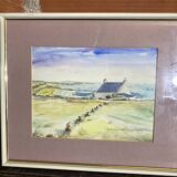 Aquarelle Sur Papier JEAN MOREL Vue Maison De Pêcheurs + Cadre Bois Blanc