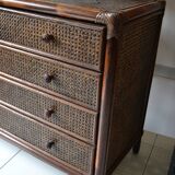 Vintage rattan bamboo chest of drawers
