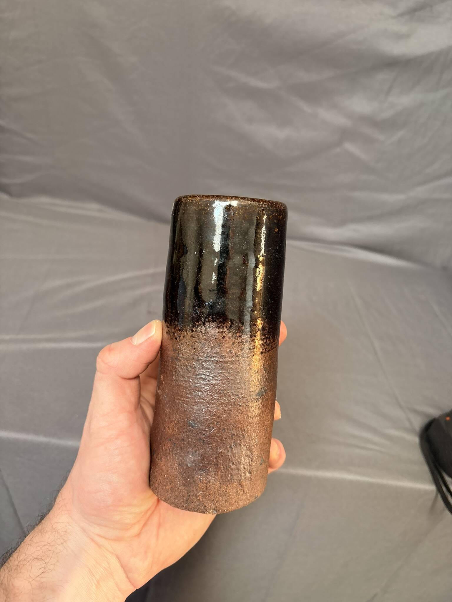 Vintage Signed Brown Terracotta Ceramic Stoneware Flower Vase