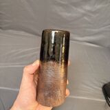 Vintage Signed Brown Terracotta Ceramic Stoneware Flower Vase