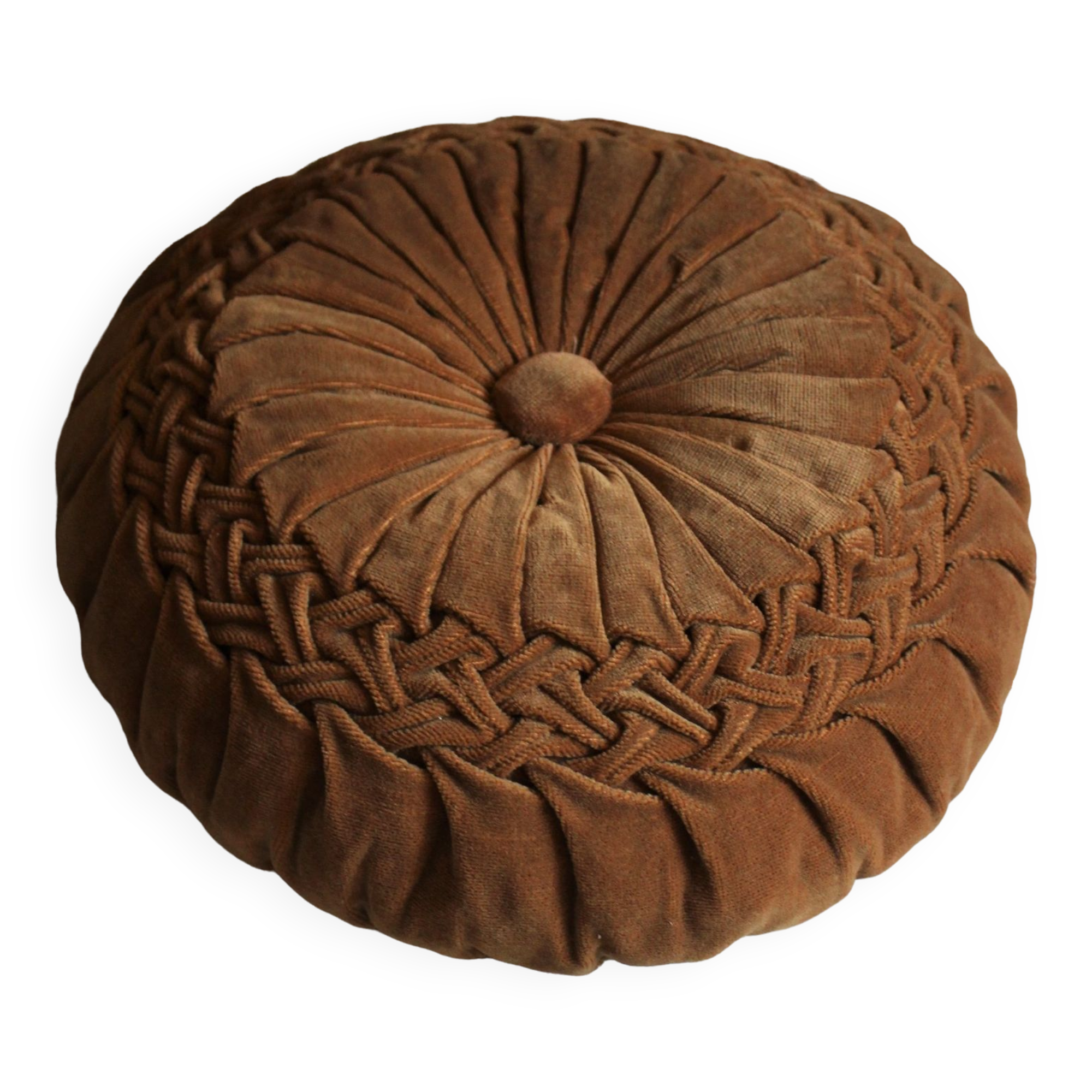 Velvet cushion rosette bronze camel braided
