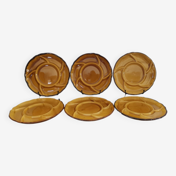 6 brown earthenware compartment plates