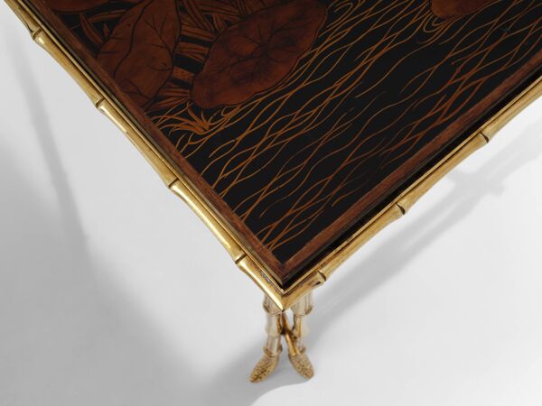 Table basse bambou laiton laque de Chine Maison Baguès 1950