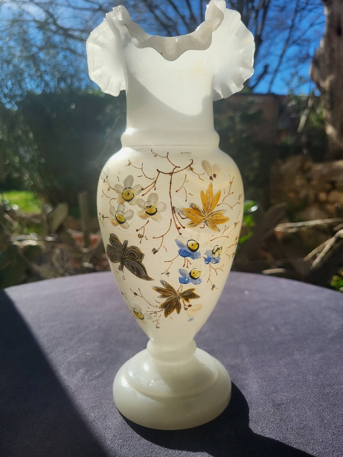Art Nouveau enameled opaline vase