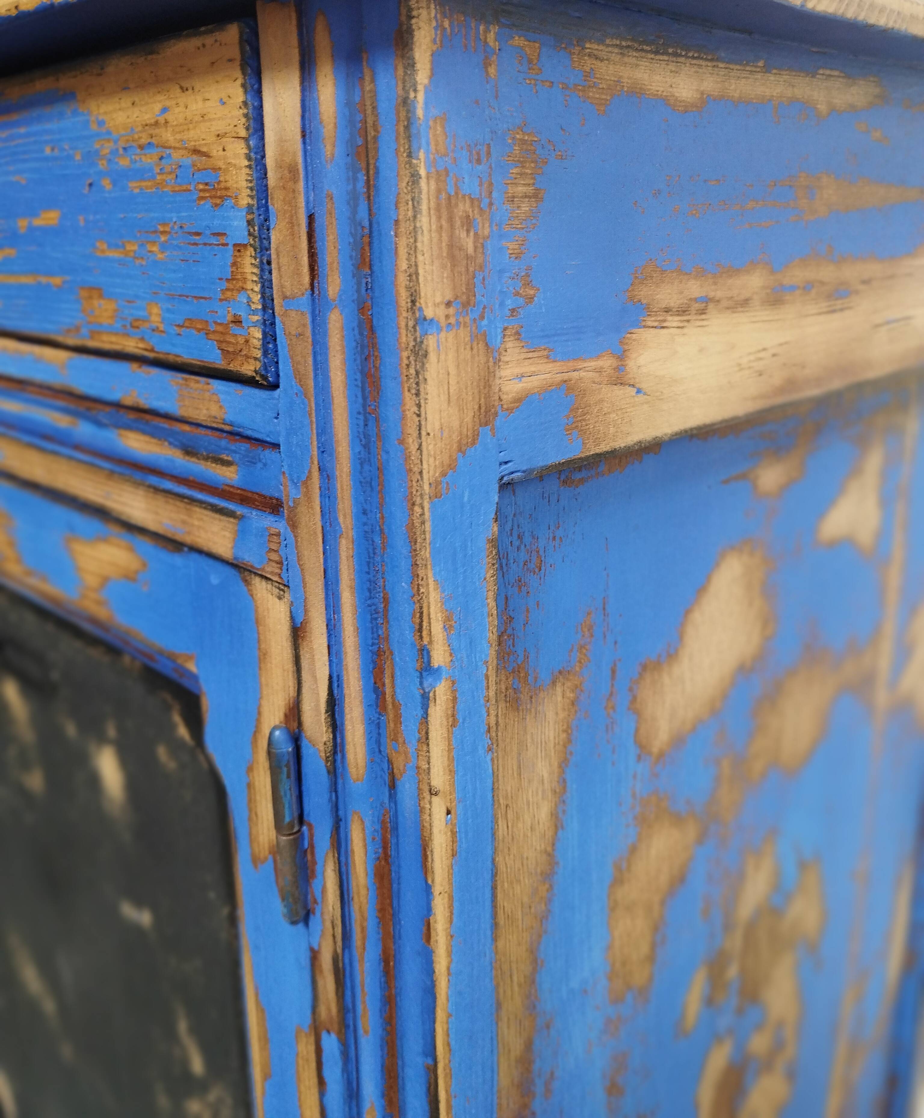 Vintage Jam Cupboard / Small Blue Workshop Cabinet