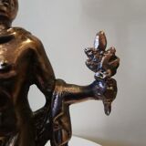 Large kerosene lamp mounted on bronze statue. Late nineteenth century