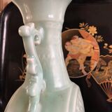 Bianhu Gourd Vase with handles Celadon porcelain/Relief decorations/China Qing dynasty late 19th century