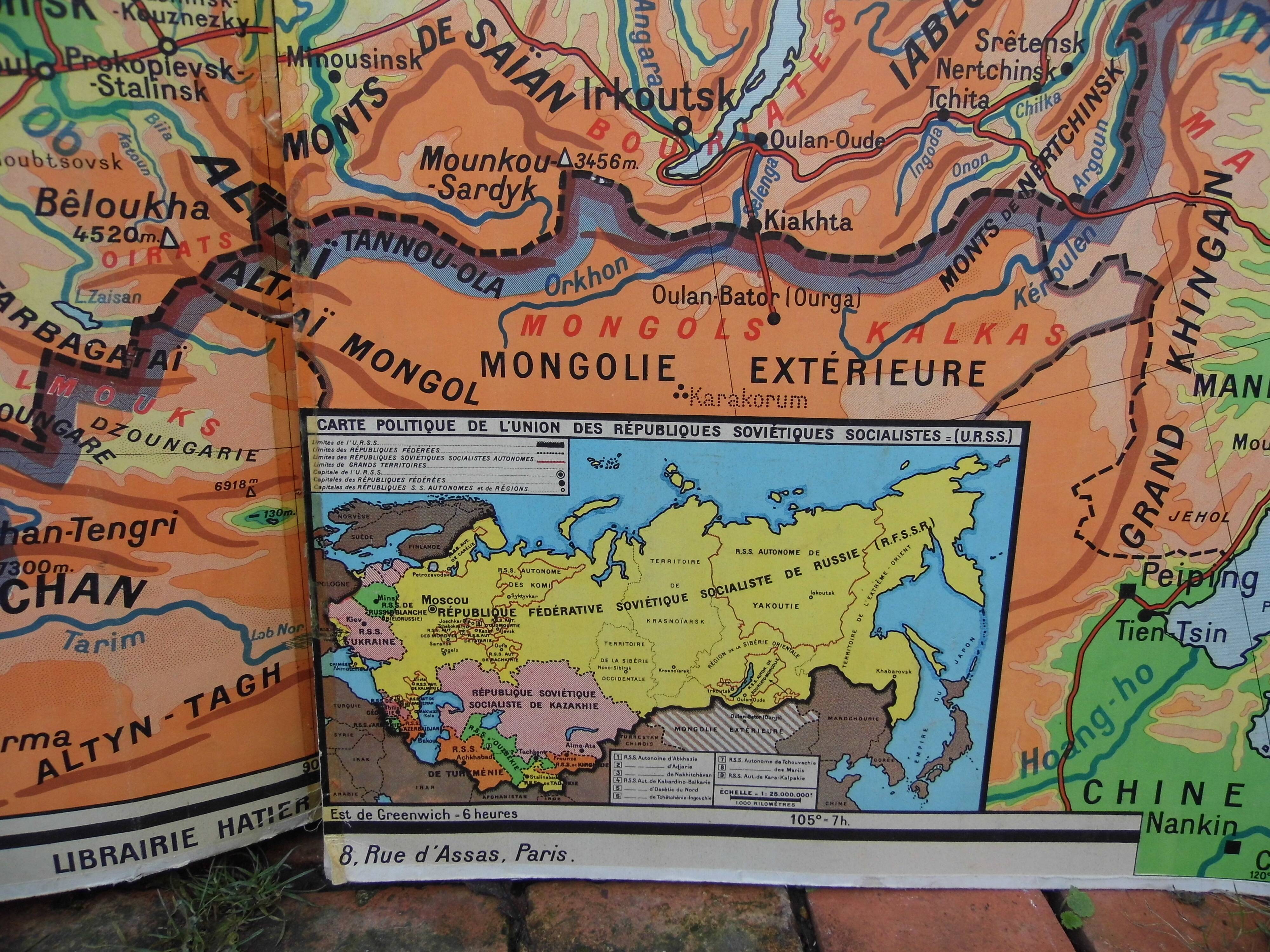 Carte de géographie d'école,carte double  "l'URSS"