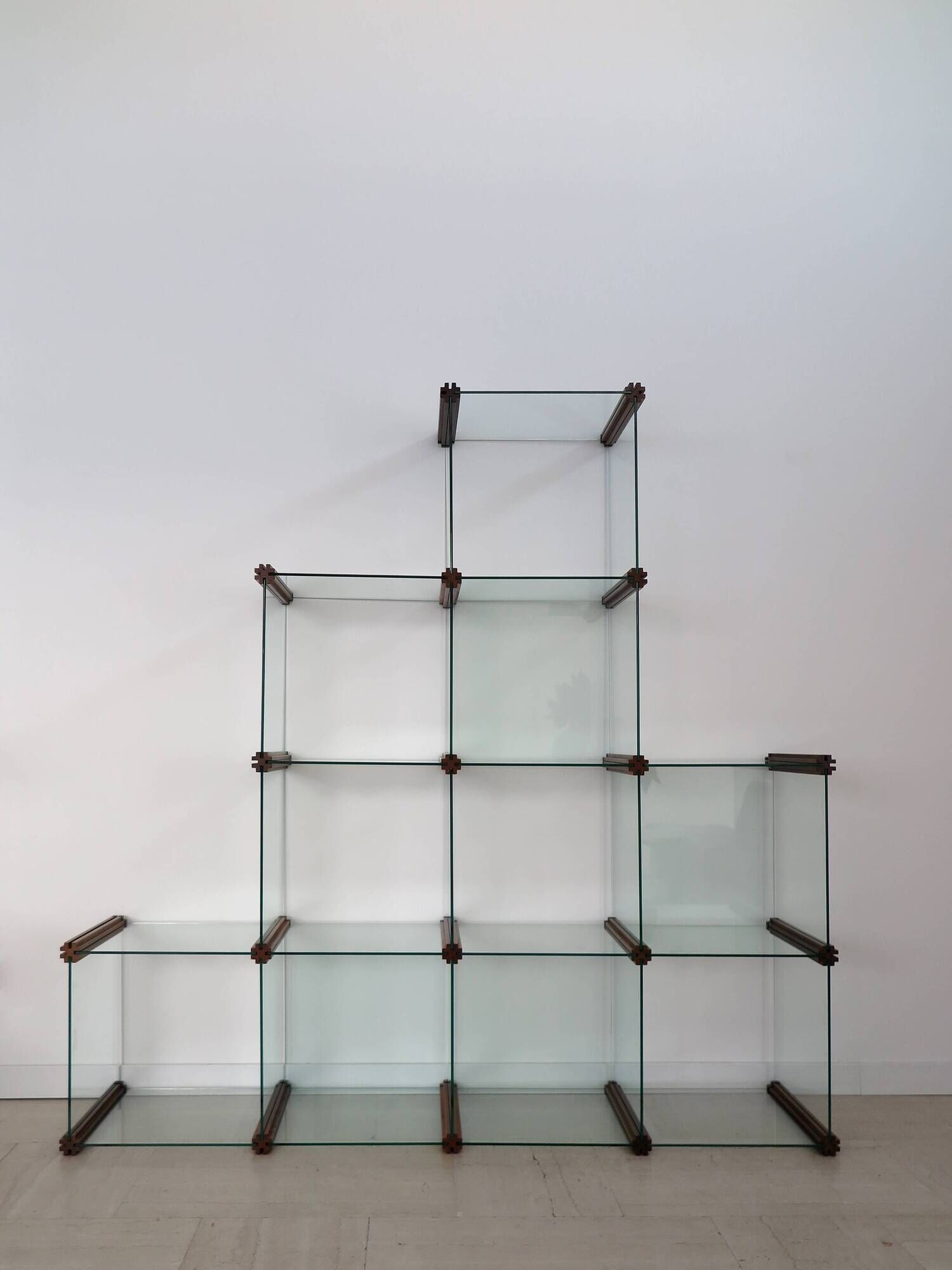 Gallotti & Radice Italian glass and wood bookcase 1980s