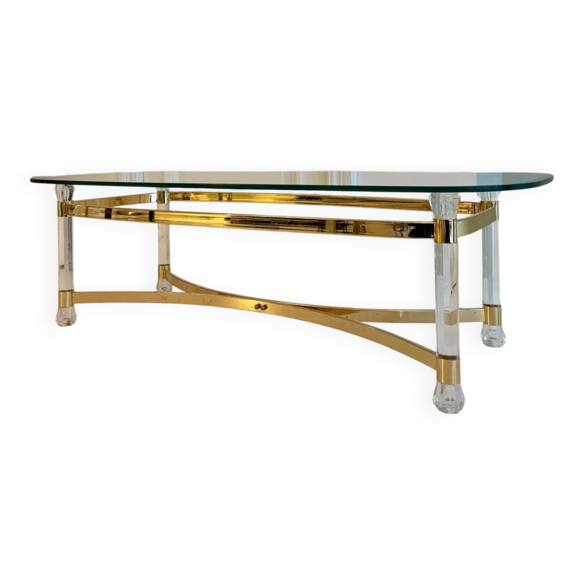 Vintage coffee table with bevelled glass and plexiglass from the 1970s.