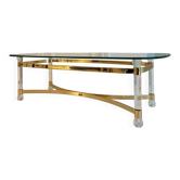 Vintage coffee table with bevelled glass and plexiglass from the 1970s.