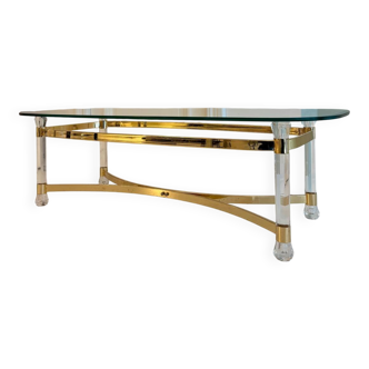Vintage coffee table with bevelled glass and plexiglass from the 1970s.