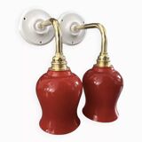 Pair of ceramic and glass wall sconces