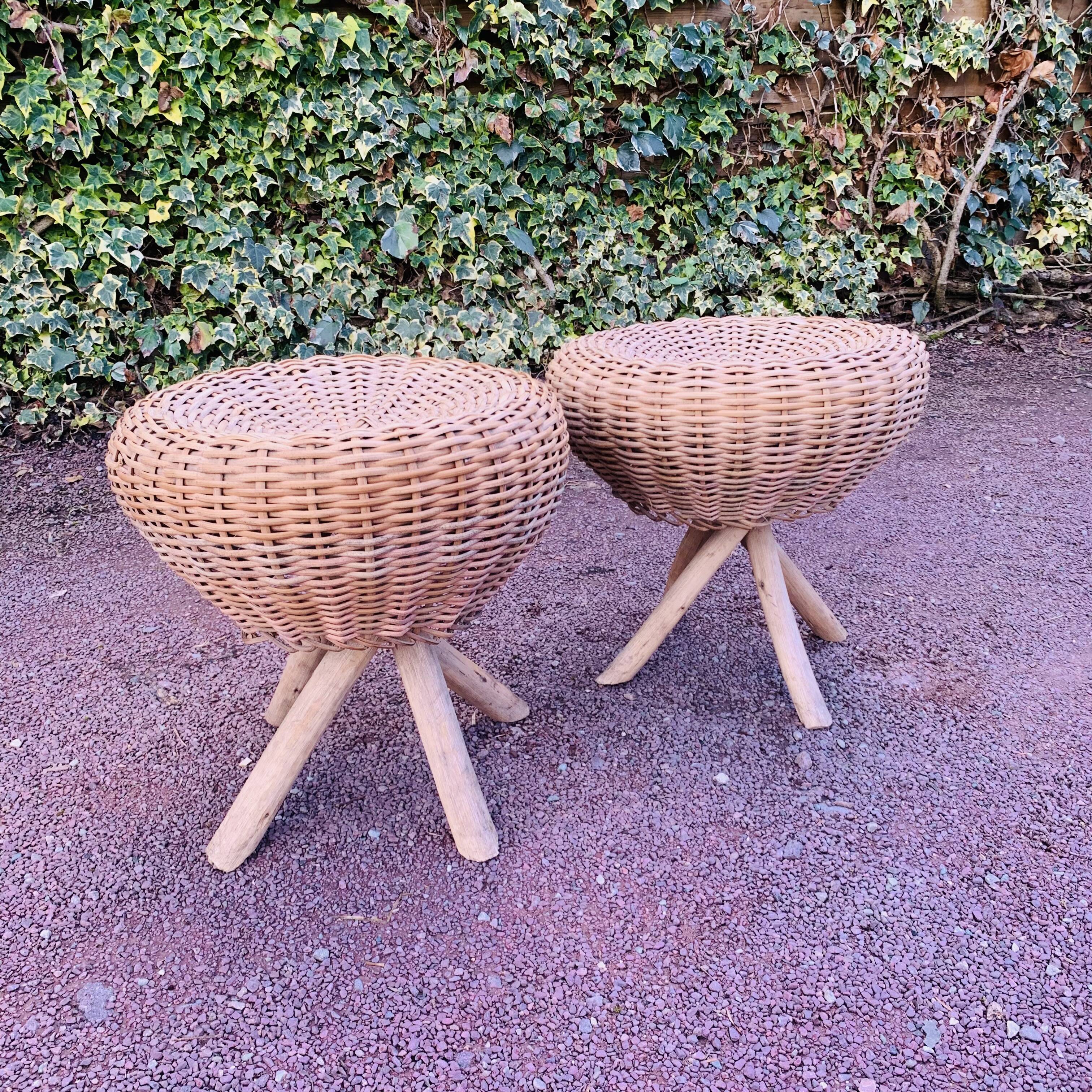 Pair of vintage wicker stools