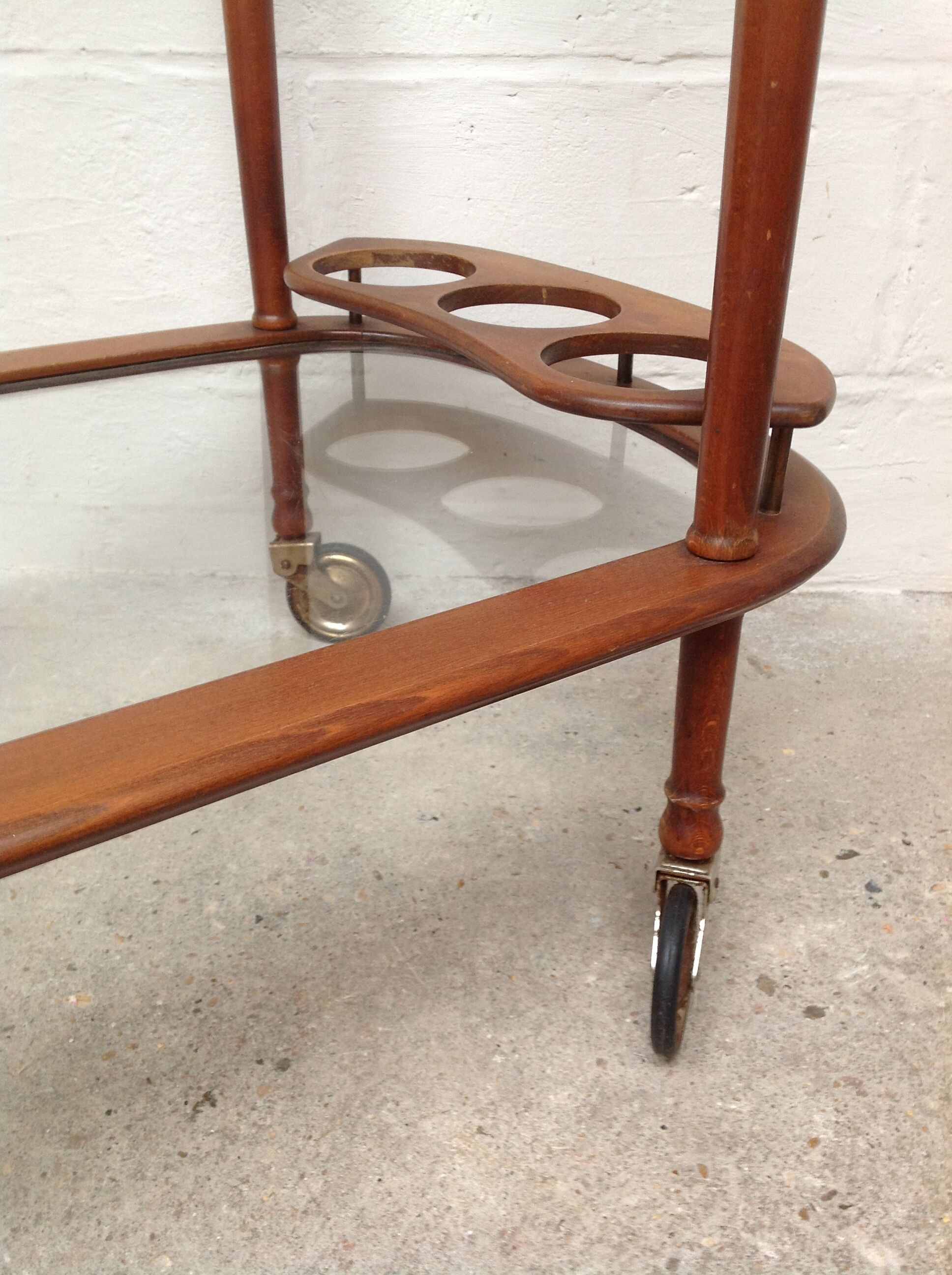 Scandinavian rolling service wood glass and brass