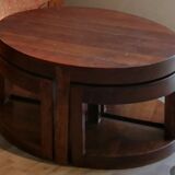 Exotic wood round bass table with wiggle stool