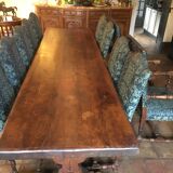 Monastery table - 9 chairs and 2 Louis XIII oak armchairs.