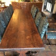Monastery table - 9 chairs and 2 Louis XIII oak armchairs.