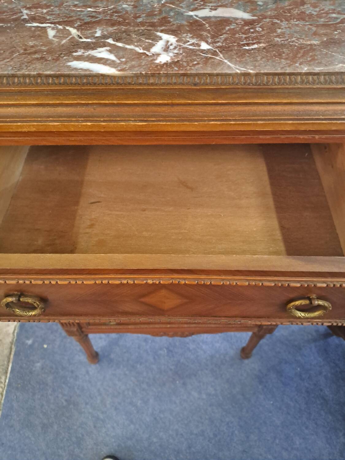 Walnut chest of drawers with 4 pink marble drawers