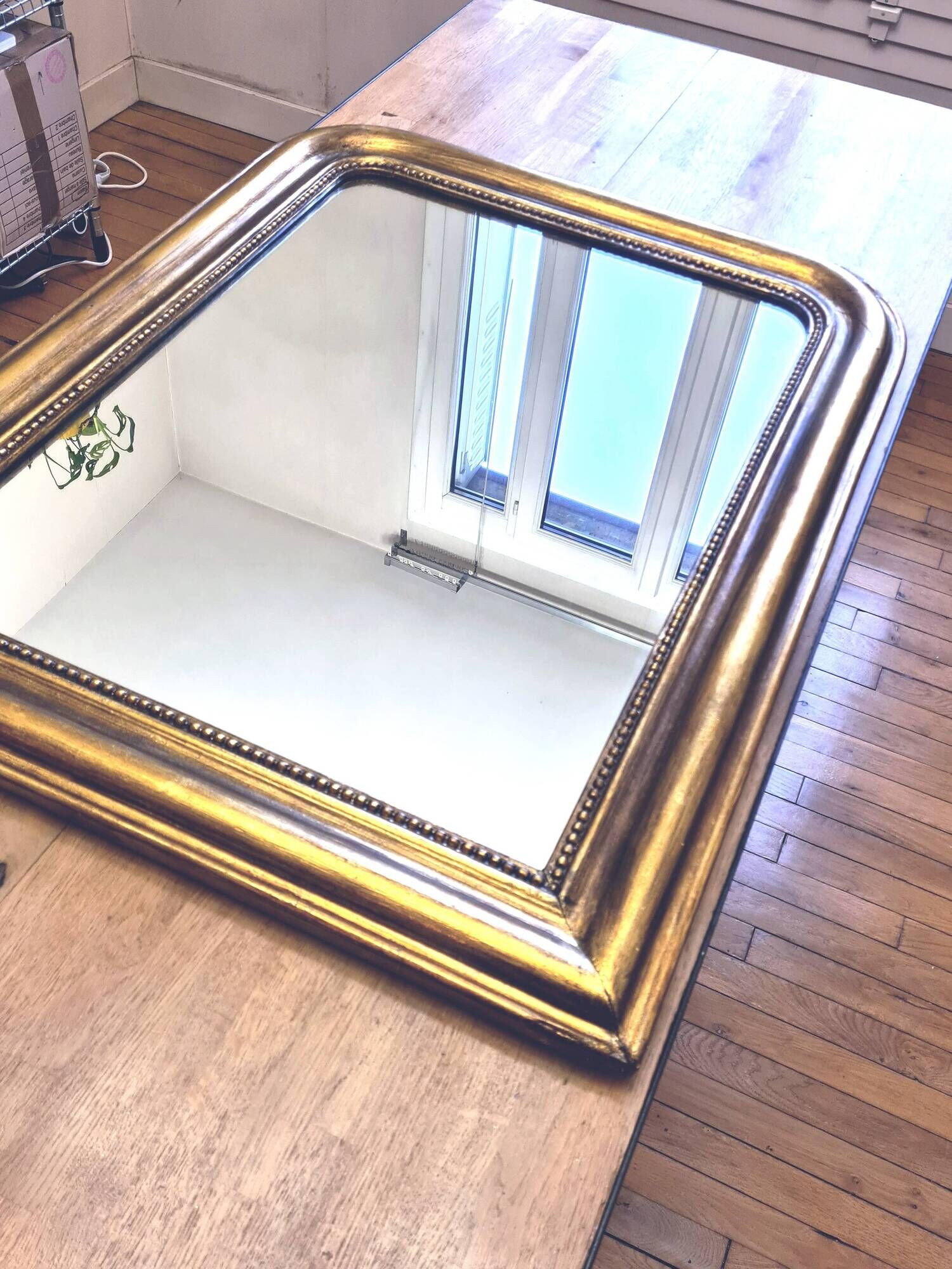 Old large Louis Phillipe mirror, gilded with gold leaf - Emilien"